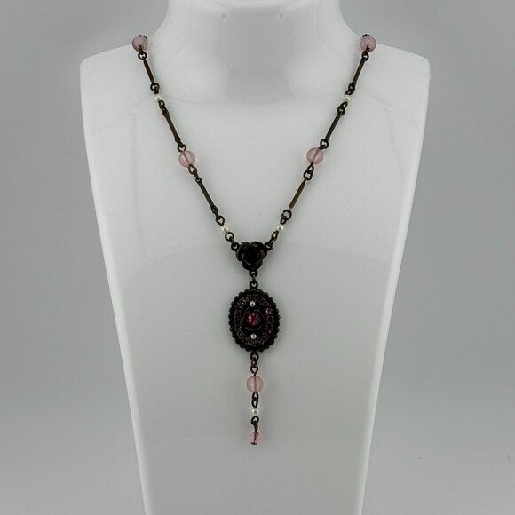 Vintage Style Pink & Purple Flower Necklace - Picture 1 of 5